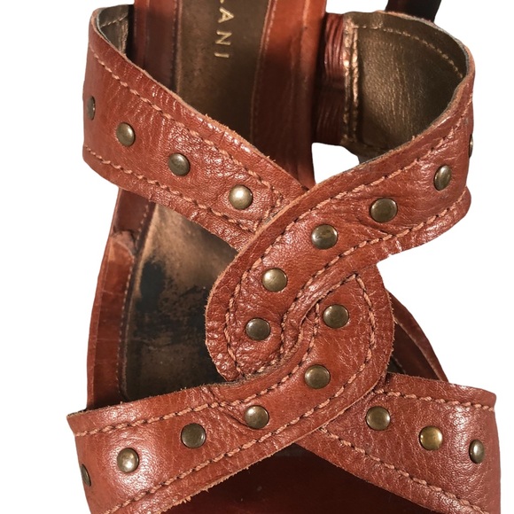 Antonio Melani Brown Heeled Sandals Gold Ton Studs Leather Twist - Picture 3 of 10